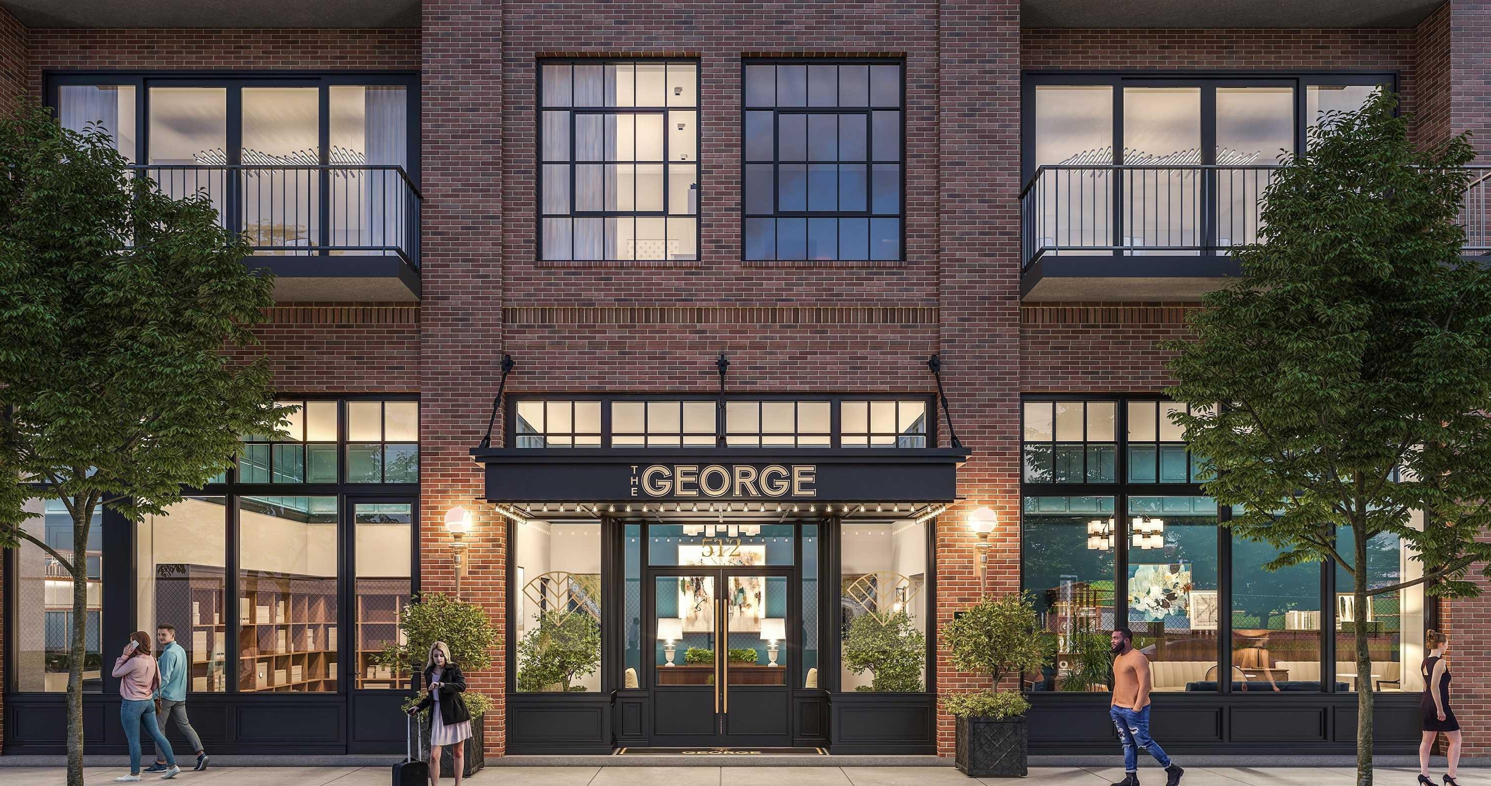 Artist's rendition of the exterior façade of The George Luxury Condominiums in downtown Durham NC